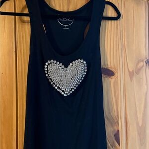 INC Black Tank Top with Silver Heart Embellishment